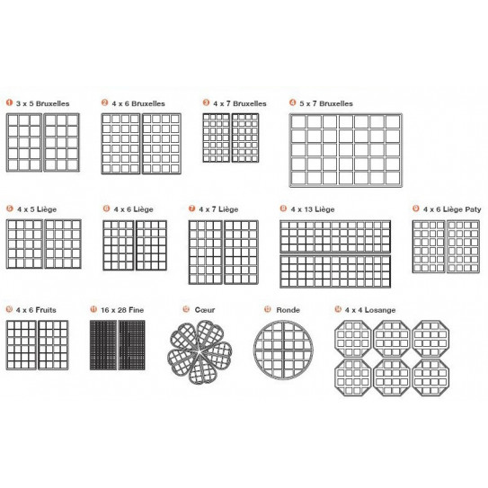 Empreintes fer à gaufres Bruxelles, Liège, Ronde, Coeur, Losange...