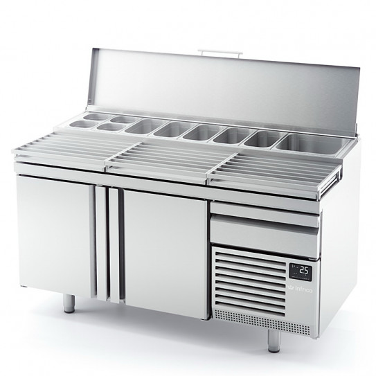 Meuble pizza L1700 x P800 2 portes, grilles de travail en options. Garantie 2 ans - MPL1740 INFRICO (grilles en options)