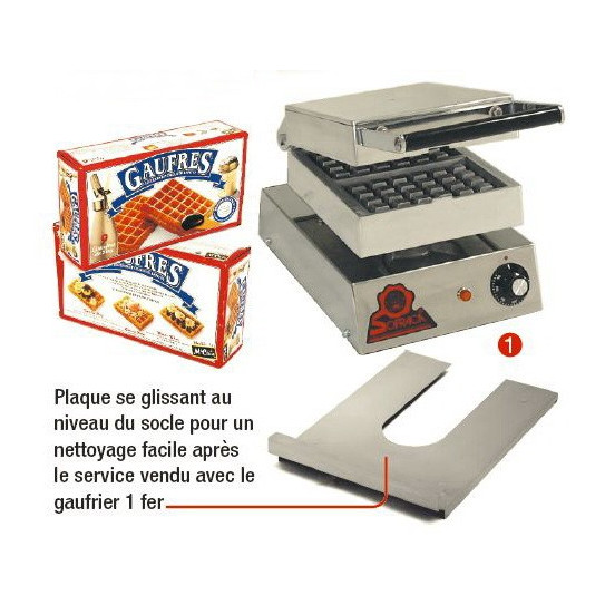 Gaufrier express électr. SOFRACA pour gaufres surgelées + plaque récupératrice déchets 19042
