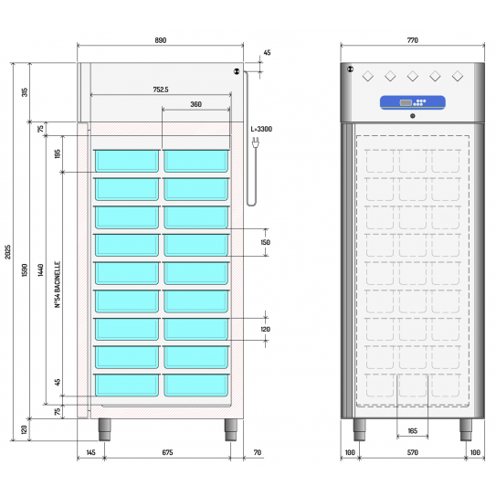 Dimensions Armoire conservation ice-cream pour glaces 700L ventilée pour 54 bacs de 5L CAB61/H1-R2 AEGEX2500‐DM Diamond
