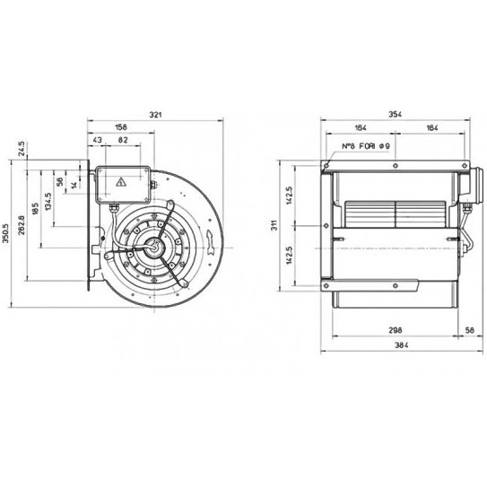 Schéma dim ventilateur DDM 8/9 Tight moteur hotte 3000m3/h Nicotra
