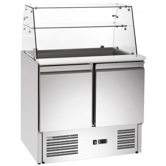 Saladette réfrigérée 2 portes avec pare-haleine en verre + plan de découpe - S900SQ