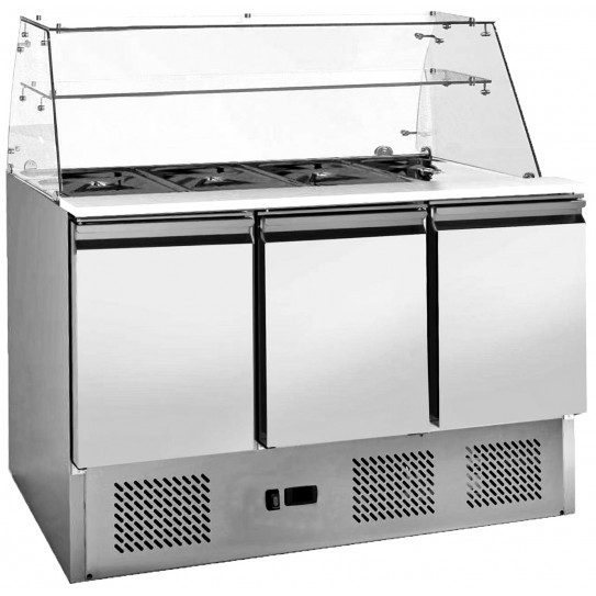 Saladette réfrigérée 3 portes avec pare-haleine en verre + plan de découpe - S903SQ