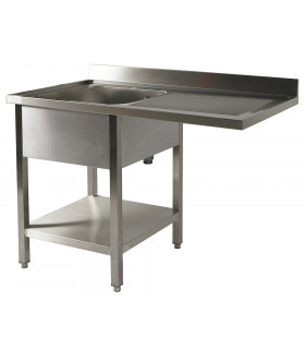 Plonge inox espace lave-vaisselle 1 bac gauche et 1 égouttoir à droite + sous-tablette 1200x600x900 Bertrand PL/61215D+P1/LV