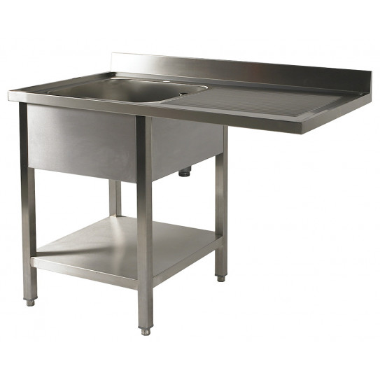 Plonge inox espace lave-vaisselle 1 bac gauche et 1 égouttoir à droite + sous-tablette 1200x600x900 Bertrand PL/61215D+P1/LV