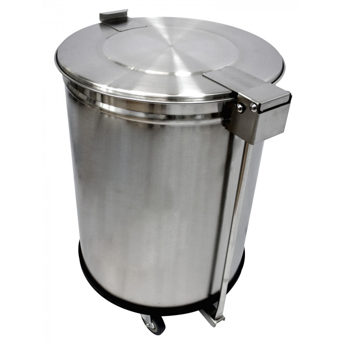 Poubelle inox 100L couvercle à pédale sur roulettes