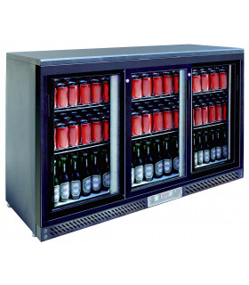 Arrière bar réfrigéré en skinplate noir, 3 portes coulissantes vitrées . Dim ext L1350 x P520 x H900mm - BBC330S L2G