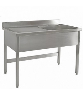 Plonge inox 1 bac + 1 égouttoir à gauche 1200x600x880 acier inox 18/10 AISI 441/304 - Bertrand Manufacturer PL/61215G+PP/0