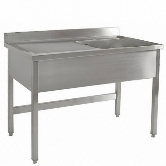 Plonge inox 1 bac + 1 égouttoir à gauche 1200x600x880 acier inox 18/10 AISI 441/304 - Bertrand Manufacturer PL/61215G+PP/0