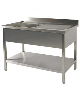 Plonge inox 1 bac + 1 égouttoir à droite + étagère 1200x600x900 - Bertrand Manufacturer PL/61215D+PP/1