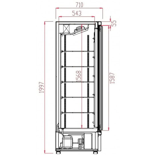 Dimensions congélateur vertical 600L porte vitrée froid ventilé négatif -18°C/- 22°C - 7455-2214 Combisteel JDE-600F