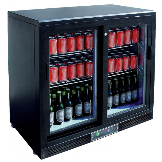 Arrière bar réfrigéré en skinplate noir, 2 portes coulissantes vitrées . Dim ext L900 x P520 x H900mm - BBC208S L2G