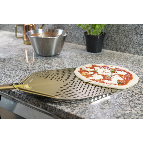 Pelle à pizza GOLD tête rectangulaire perforée 33 cm Manche 120 cm G-32RF/120 et G-32RFX/120 GI-METAL