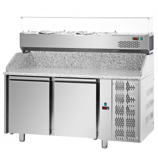 Table pizza tropicalisé 1610 granit 2 portes + vitrine PIZ 2P 800 + VD3/160 DAP TECNODOM