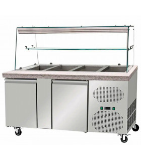 Saladette réfrigérée 2 portes dessus granit avec pare-haleine espace 4 x GN1/1 Dos boisée - THSAI158RG Skyrainbow