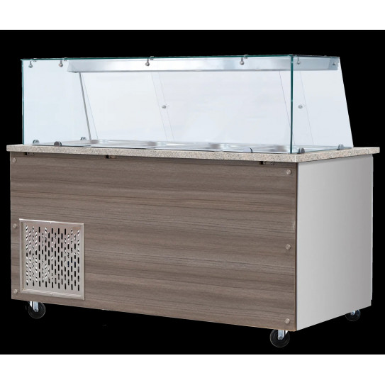 Dos habillage bois saladette réfrigérée 2 portes dessus granit avec pare-haleine espace 4 x GN1/1 - THSAI158RG Skyrainbow