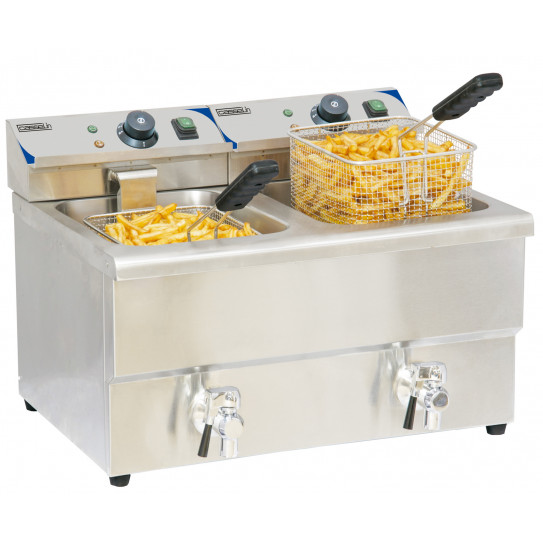 Friteuse électrique professionnelle double cuves 2x8L avec vidange Casselin CFEV82