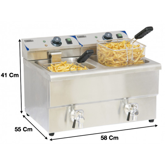 Dimensions friteuse électrique double cuves 2x8L avec vidange Casselin CFEV82