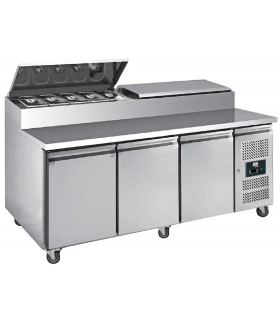 Table préparation sandwich pizza 2020, profondeur 800 - 3 portes - 10 emplacements GN1/3