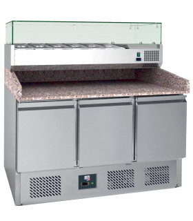 Table à pizza 3 portes dessus granit avec vitrine ingrédients S903PZ L2G