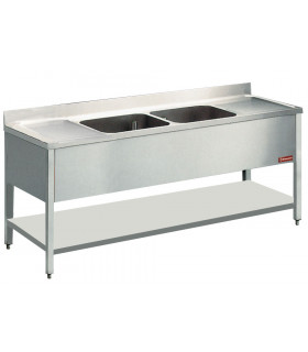 Plonge inox 2 bacs et 2 égouttoirs 2000x700x950 acier inox 18/10 AISI 441 - Diamond L2021-D