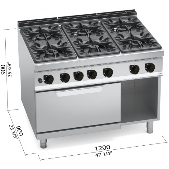 Dimensions Gas range 6 burners 3,5 to 12kW on gas oven 7,8kW BERTO'S G9F6+FG