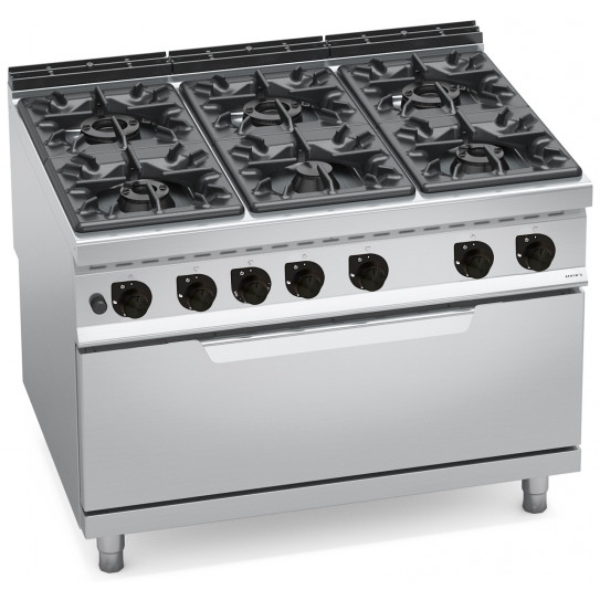 Fourneau Gaz 6 feux vifs sur four gaz de 12kW - MAXIMA 900 HIGH POWER G9F6+T - 20706200 BERTO'S