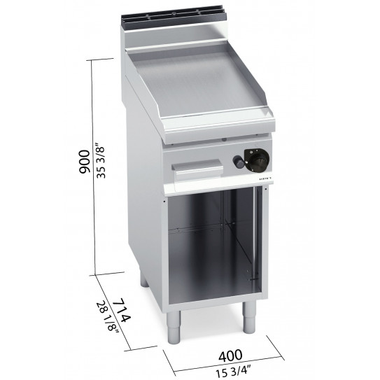 Dimensions plaque grillade gaz lisse acier 6,9 kW sur baie libre 40x70xH90cm BERTO'S