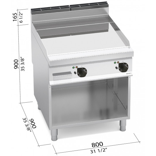 Dimensions plaque grillade électrique 11,4kW acier compound inox lisse 80x90x90 BERTO'S E9FL8M-2/CPD - 20402900