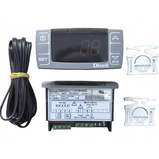 Thermostat Dixell XR02CX avec 1 sonde d'ambiance de cuve/room (P1) câble 2 m et 1 sonde d'évaporateur (P2) câble 2 m