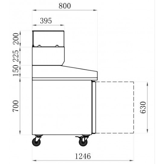 Schéma Meuble préparation pizza 3 portes dessus granit + Vitrine ingrédients réfrigérée + Roulettes AA3PZ Collin Lucy AFI