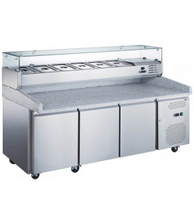 Refrigerated pizza counter 3 doors, Top Granite + Ingrédients display + Casters - AA3PZ Collin Lucy AFI