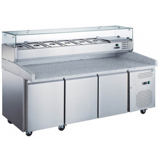 Refrigerated pizza counter 3 doors, Top Granite + Ingrédients display + Casters - AA3PZ Collin Lucy AFI
