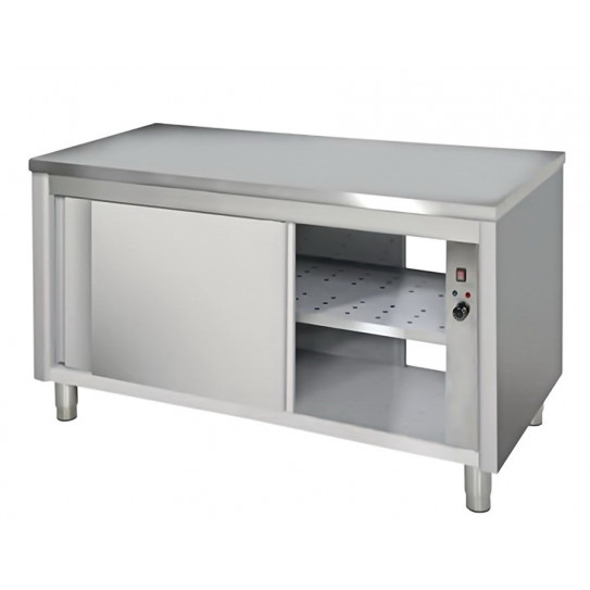Meuble chauffant inox 1200xP700 chauffe-assiettes traversant Armoire chauffante 2 x 2 portes coulissantes 7452.0022