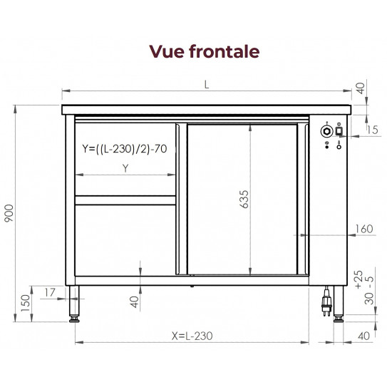 Dim. meuble chauffant inox 1200x600 chauffe-assiettes armoire de maintien au chaud 2 portes coulissantes 932596120 Stalgast