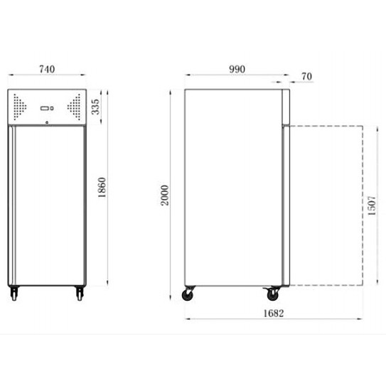 Dimensions Armoire froide pâtissière 600x800 positive 1 porte inox AA8PP AFI Collin-Lucy