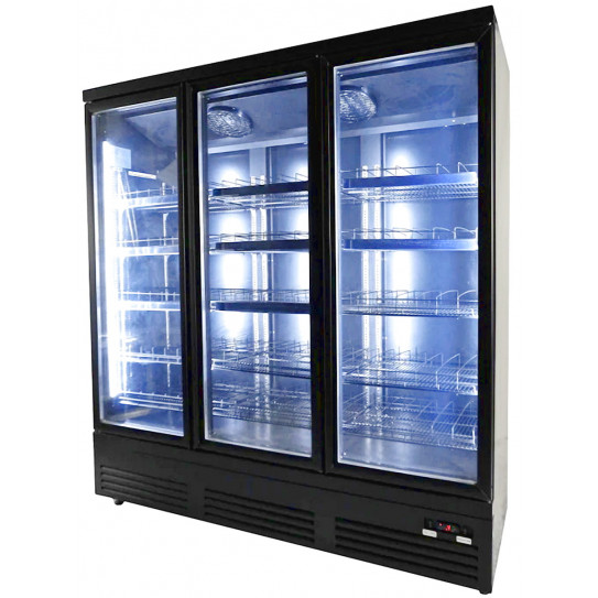 Vitrine murale 188cm 3 portes vitrées sur roulettes, noire CEB-1600R BL - 7526.0110 Combisteel