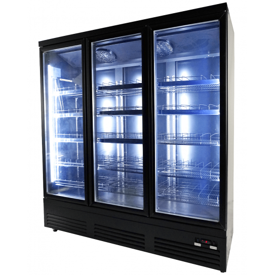 Vitrine réfrigérée murale 188cm 3 portes vitrées sur roulettes, noire CEB-1600R BL - 7526.0110 Combisteel