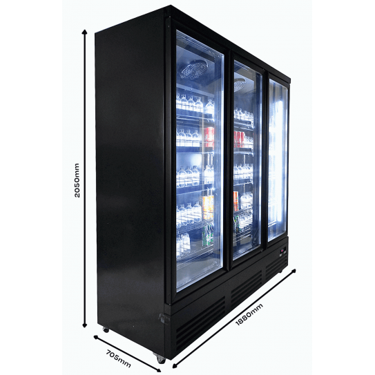 Dimensions Vitrine froide murale 3 portes vitrées sur roulettes, noire - 7526.0110 Combisteel