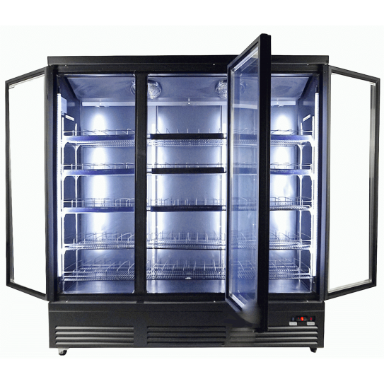 Vitrine froide murale 3 portes vitrées ouvertes, noire - 7526.0110 Combisteel