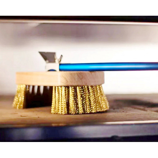 Brosse four pizza ronde demi-lune pro à crin de laiton et grattoir en acier inoxydable + Manche 1,50m  AC-SPT GI-METAL