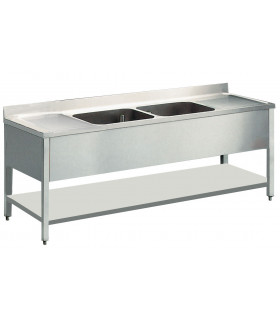 Plonge inox 2 bacs et 2 égouttoirs 2600x700x950 acier inox 18/10 AISI 441 - Bertrand Manufacturer PL/2626-P1