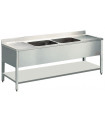 Plonge inox 2600x700mm 2 bacs et 2 égouttoirs