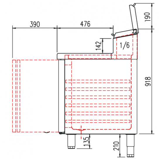 Schéma dimensions meuble réfrigéré L2245 de préparation 700, 4 portes, pour 13 bacs GN1/6  - MFEI70-225-1/6 - CORECO CODIGEL
