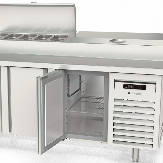 Détails meuble réfrigéré L2245 de préparation 700, 4 portes, pour 13 bacs GN1/6  - MFEI70-225-1/6 - CORECO CODIGEL