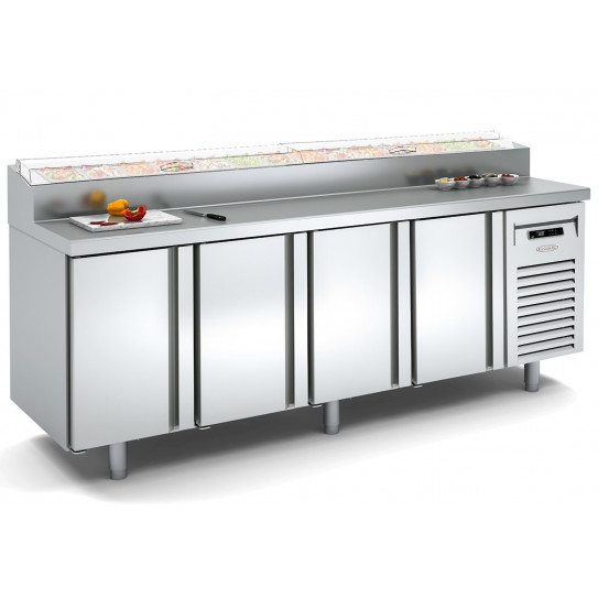 Meuble réfrigéré L 2245 de préparation sushi 700 positif, 4 portes, pour 13 bacs GN1/6 (non fournis) - MFEI70-225-1/6 - CORECO