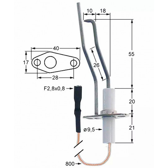 Bougie électrode d'allumage pour four pizza gaz CUPPONE GS4, GS6, GS9 91310480 ou LF3020246 ou 100769