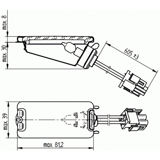 Dimensional diagram Bulb holder BJB 30x70 mm 12V for gas pizza oven GR4 GR6 GR9 Giorgione - 70600180 Cuppone