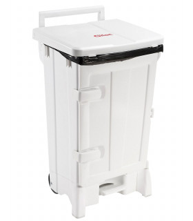Poubelle collecteur à pédale Polaris 2 roues, porte frontale et couvercle blanc - Gilac G614821