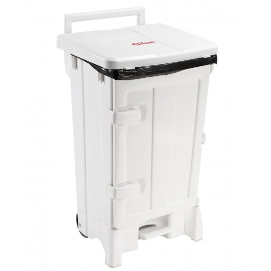 Poubelle collecteur à pédale Polaris 2 roues, porte frontale et couvercle blanc - Gilac G614821